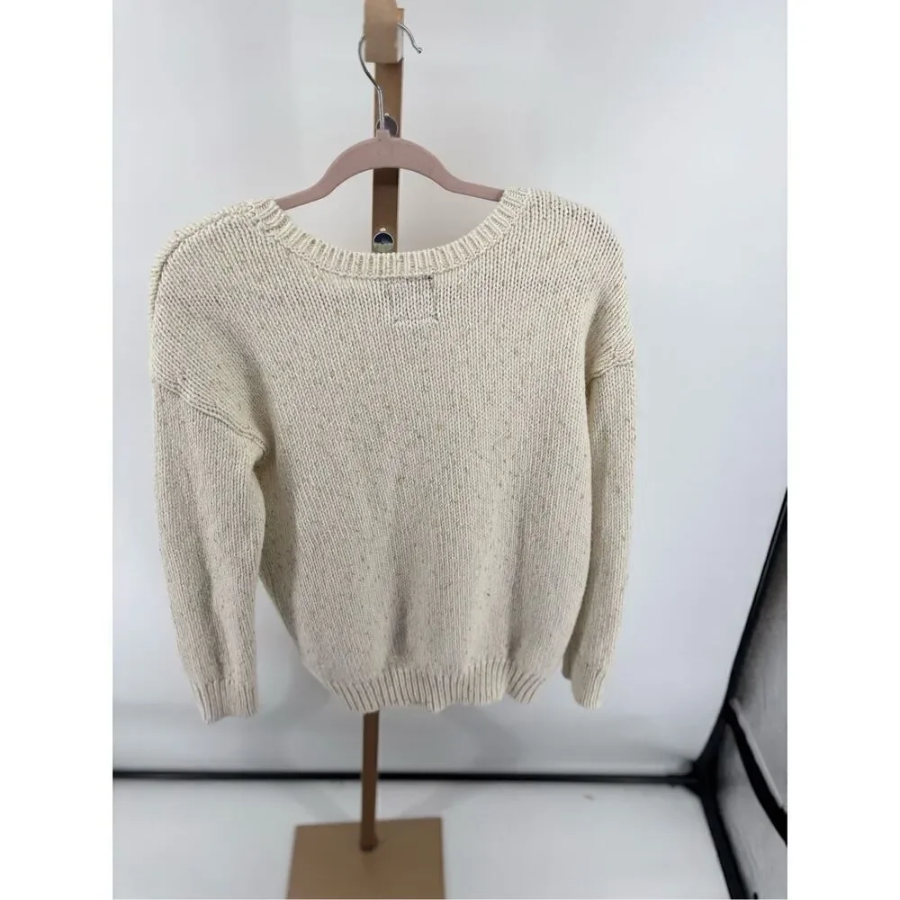 American Eagle Vintage Boyfriend Crewneck Sweater Size M Cream Metallic